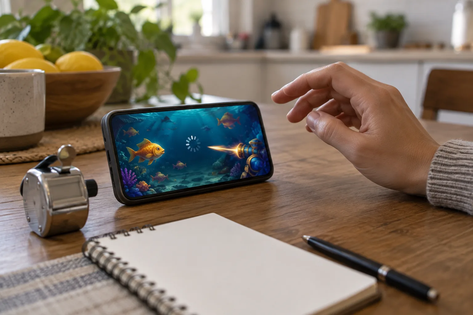 An anonymous player's hand lifted away from a phone that has stopped mid-shot, The player holds off on another tap while the